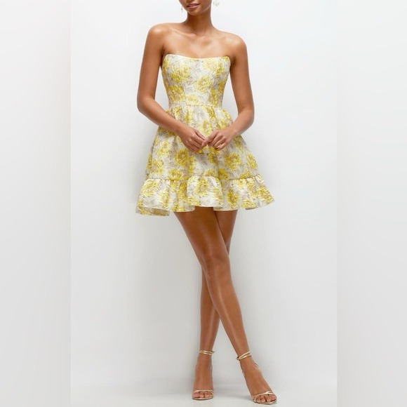 Dessy Collection Dresses & Skirts - Dessy Collection Goldylwjq Cateye Mini Dress Yellow Floral Brocade 3173GYF 4-R
